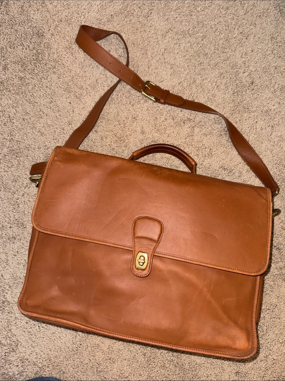 Coach Classic Brown Leather Messenger Bag with Shoulder Strap